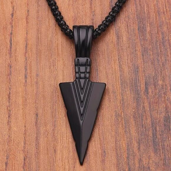 Arrow charm and necklace black zinc allow men’s - Picture 2 of 7